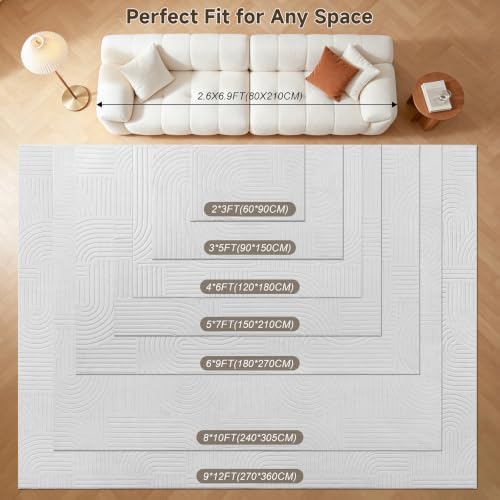 Pauwer 5x7 Area Rugs for Living Room, Modern Non Slip Washable Rug, White