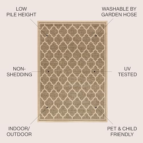 JONATHAN Y Moroccan Trellis Indoor Outdoor Area Rug 5X8 Brown/Beige, Trebol T...