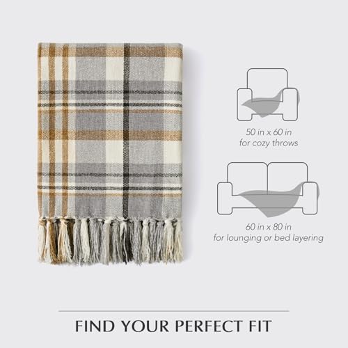 EverGrace Plaid Chenille Knit Throw Blanket, 50"x60", Grey & Beige