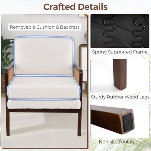 Giantex Mid Century Modern Accent Chair, Boho Boucle Living Room Arm Chair w/...