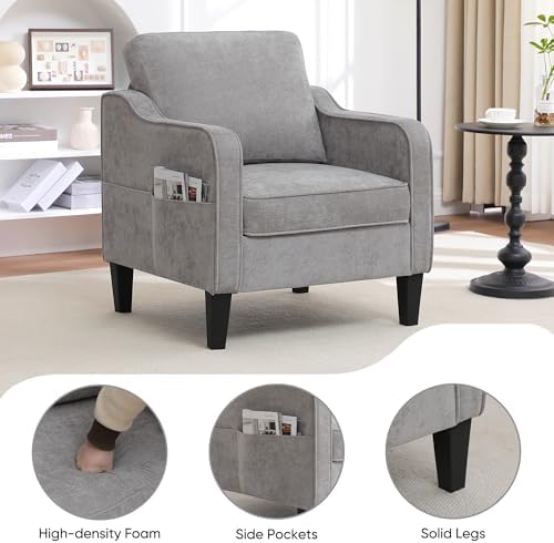 Accent Chairs Set of 2, Upholstered Living Room Chairs with Side Pockets, Mid...