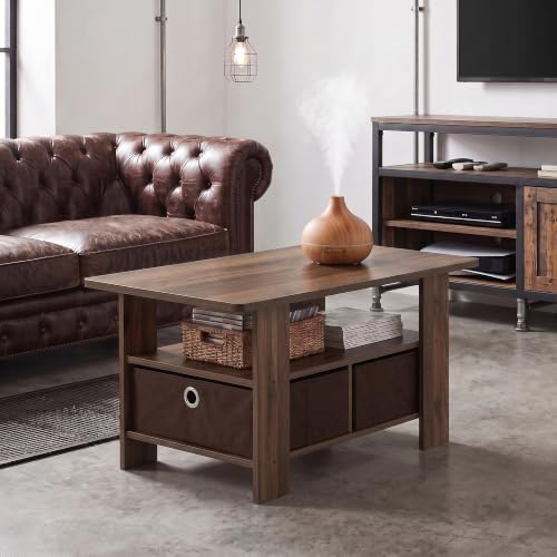 Furinno Andrey Coffee Table with Bin Drawer, Columbia Walnut/Dark Brown