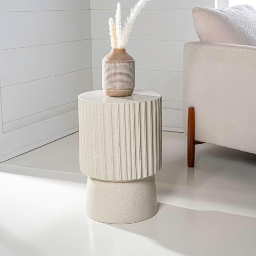 JONATHAN Y Louisa Outdoor Accent Table 19" Fluted Polyresin, Cream Terrazzo