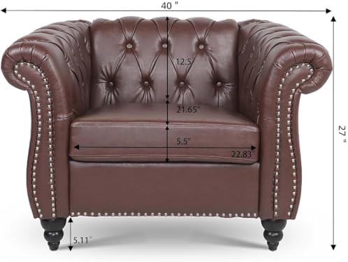 LEVNARY Leather Chesterfield Chair, Mid-Century Modern Single Sofa Chair, Tuf...