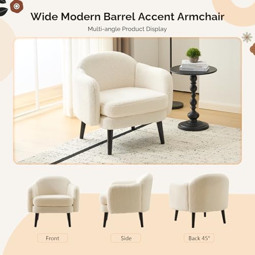 VINGLI 30.3" Wide Modern Barrel Accent Armchair with Track Armrest, Soli...