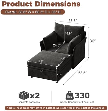 ABCASA Chenille Accent Chair with Storage Ottoman Chaise Lounge Chair,Black