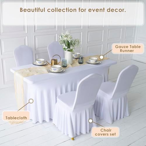 10pcs Pleated Skirt Spandex White Chair Cover Hotel Banquet Party Events Wedding Decoration Seat Protector Slip Covers