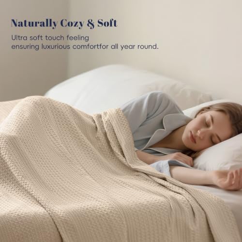 PHF Lightweight Waffle Weave Blanket King for Bed Light Tan 104"x90"