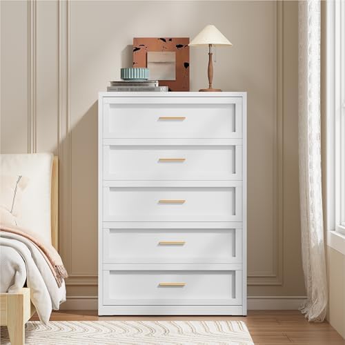 YAUWOH 5 Drawer Metal Dresser, Heavy Duty Steel Storage Dresser with Smooth G...