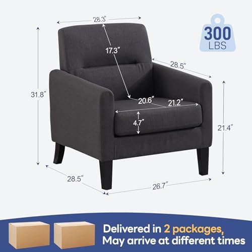 Accent Chairs Set of 2, Mid Century Modern Living Room Chairs, Dark Grey