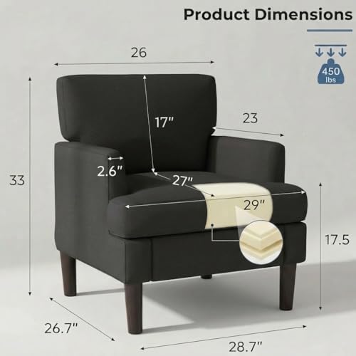 Kromax Accent Chair for Living Room, No Screws Assembly Required, Black