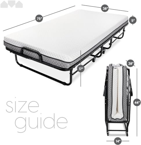 Milliard Deluxe Diplomat Folding Bed with Mattress for Adults, Twin Size, Por...