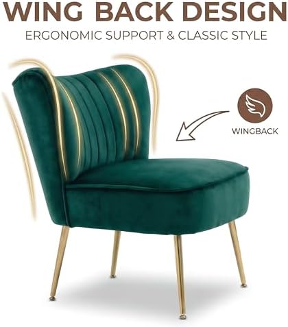 DUOMAY Modern Accent Chair Set of 2 Velvet Slipper Chair with Gold Legs Wingb...