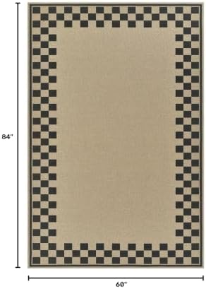 UERMEI 5x7 Outdoor Jute Area Rug Patio Neutral Washable Checkered Brown | Easy Non Slip Pet Friendly Indoor Farmhouse Carpet for Living Room Bedroom Dining Backyard