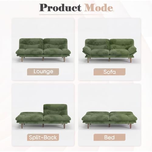 Homall 67'' Convertible Futon Sofa Bed, Modern Corduroy Loveseat, Olive