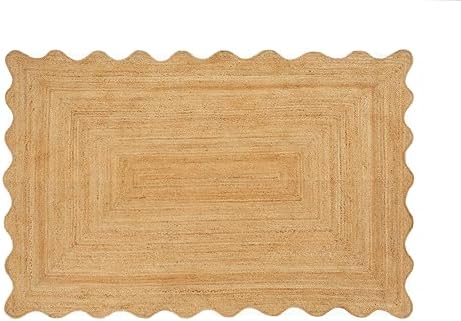 GRUHUM Jute Area Rug 2'x3' ft Wave Scalloped Natural Handwoven Boho R...