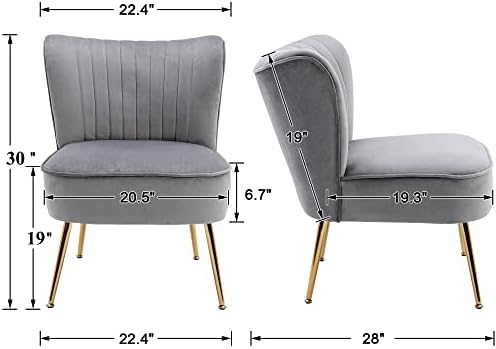 DUOMAY Modern Accent Chair Set of 2 Velvet Slipper Chair with Gold Legs Wingb...