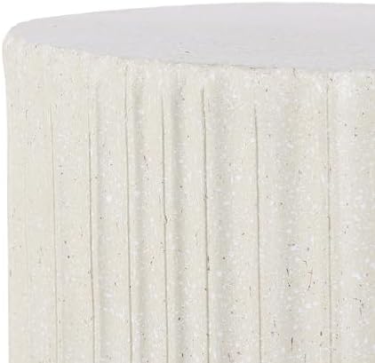 JONATHAN Y Louisa Outdoor Accent Table 19" Fluted Polyresin, Cream Terrazzo