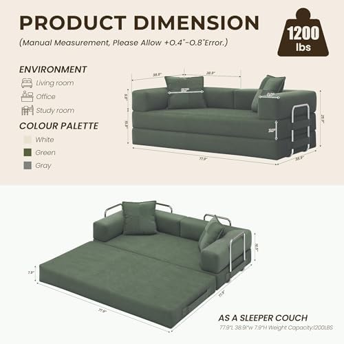 GRUSIGN 78" 5-in-1 Convertible Futon Sofa Bed, Boneless Corduroy, Green