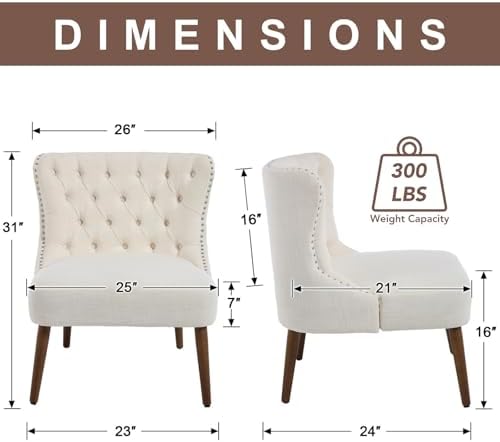 chairus Tufted Cream White Accent Chair, Armless Linen Living Room Chair