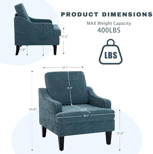 Set of 2 Accent Chair for Living Room,Mid-Century Arm Chair Chenille Fabric L...