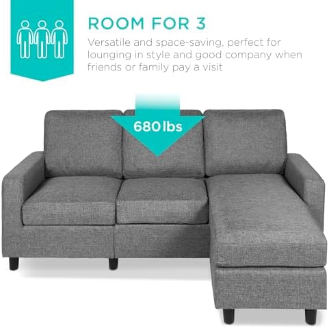 Best Choice Products Upholstered Sectional Sofa for Home, Apartment, Dorm, Bo...
