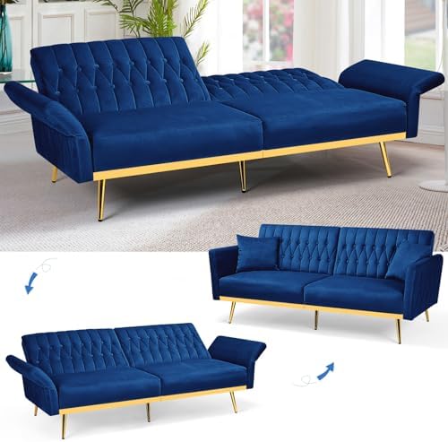 3 Pieces Velvet Sofa Set w/Adjustable Armrest &Backrest,Blue