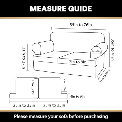PrinceDeco T Cushion Loveseat Slipcover 3 Pieces Sofa Covers for T Cushion So...