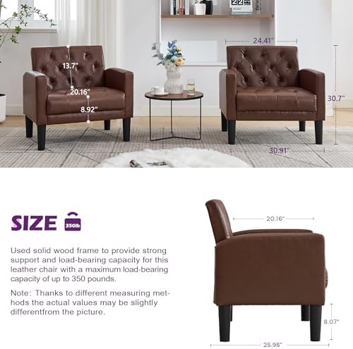 TYBOATLE Leather Accent Chairs Set of 2, Tufted Armchairs for Living Room