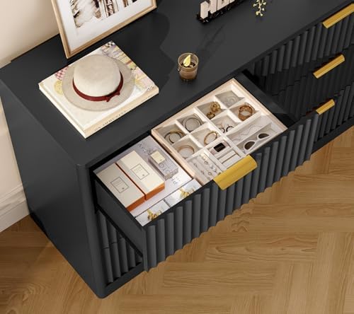 TEENFON Fluted 6 Drawer Dresser for Bedroom, Wide Modern Chest of Drawers wit...