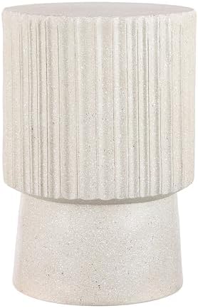 JONATHAN Y Louisa Outdoor Accent Table 19" Fluted Polyresin, Cream Terrazzo