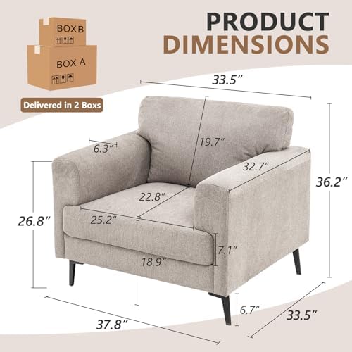 CDCASA Accent Chair, Linen Fabric Oversized Mid Century Modern Chair Set of 1...