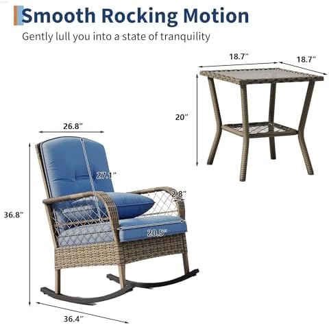 IDEALHOUSE Outdoor Wicker Rocking Chair, Patio Rattan Rocker Chair with Cushi...