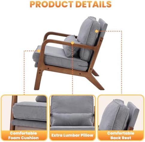 DUMOS Mid Century Accent Chairs Set of 2, 16'' Seat Height Lounge Chair