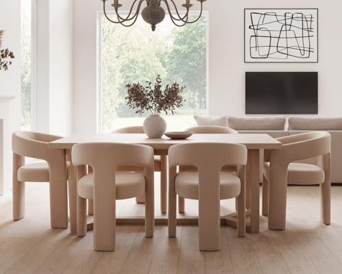 HNY Modern Velvet Barrel Dining Chairs Set of 6, Khaki