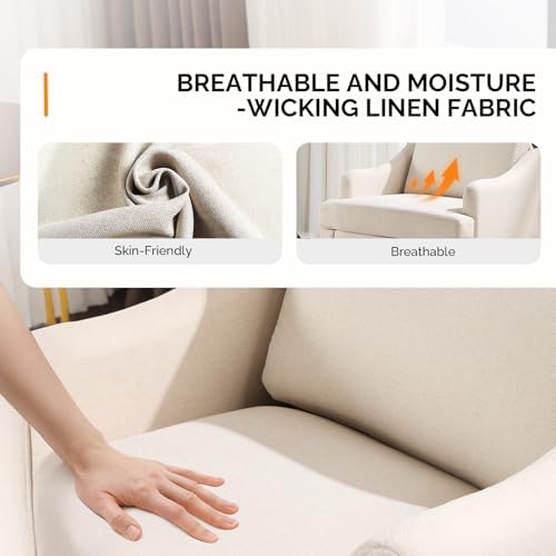 VINGLI Linen Fabric Accent Chair Beige, Modern Upholstered Armchair, Comfy So...