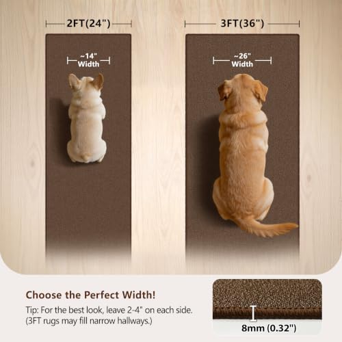 Waterproof 2x8 Runner Rug Non Slip Floor Runners for Dogs, Textured Brown