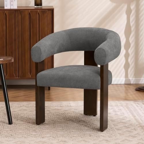 Accent Chairs Set of 2, Barrel Armchair, U-Shaped Backrest, Grey