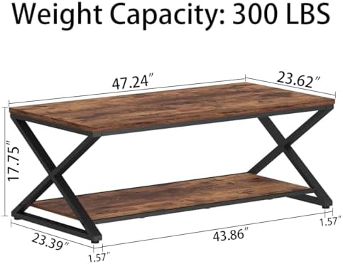 HSH 47" Rectangle Coffee Table with Storage for Living Room, Rustic Brown