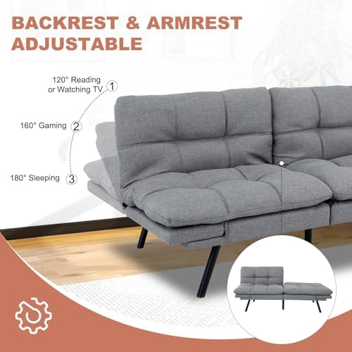 MUUEGM Futon Sofa Bed,Memory Foam Modern Convertible Couch Bed,Folding Futon ...