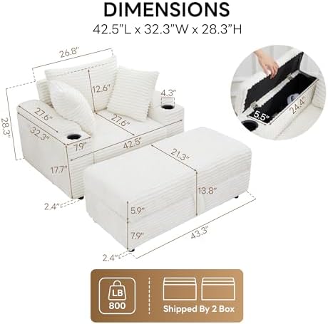 LIKIMIO Oversized Chaise Lounge Chair Indoor,Sturdy Solid Wood Frame