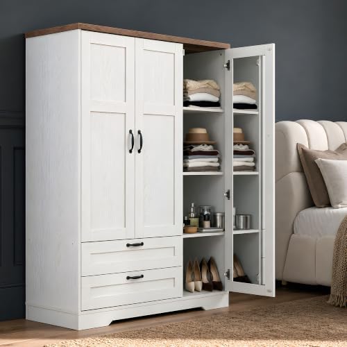 Yechen 3-Door Wooden Armoire Wardrobe Closet with Drawers and Shelves, Bedroo...