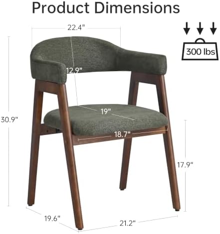 VKNOW Wooden Barrel Dining Chairs Set of 2 with Arms and Curved Back, Green