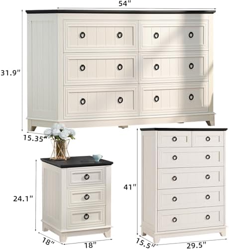 Joaxswe Farmhouse 3-Piece Bedroom Dresser Set, White