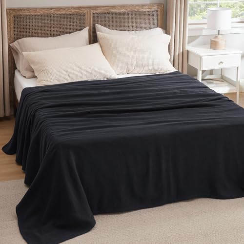 Bedsure 100% Cotton Blanket, Herringbone Weave, Queen Size, Black