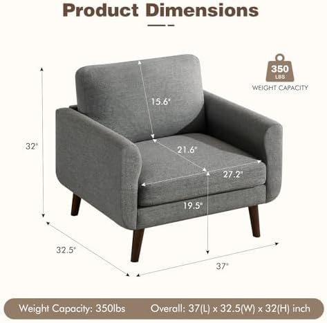 Oversized Accent Chair for Living Room,Grey Linen Armchair