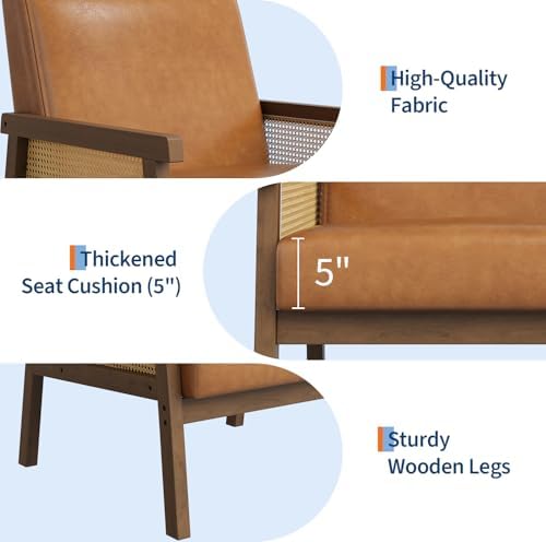 IDEALHOUSE Rattan Accent Chair with Wooden Frame and High Back, Brown