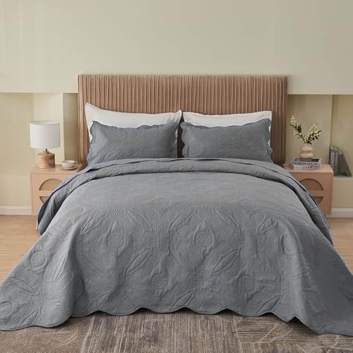 Kingnex Oversized King Bedspreads 128x120 Ultrasonic Quilted Grey