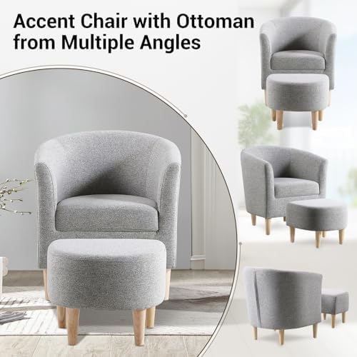 DAZONE Accent Chair with Ottoman, Mid Century Modern Barrel Comfy Fabric Armc...