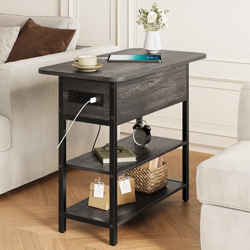 Yoobure End Table with Charging Station, Flip Top Side Table with USB Ports a...